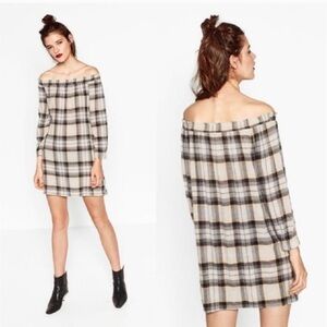 Zara Plaid Off-Shoulder Minidress or Tunic